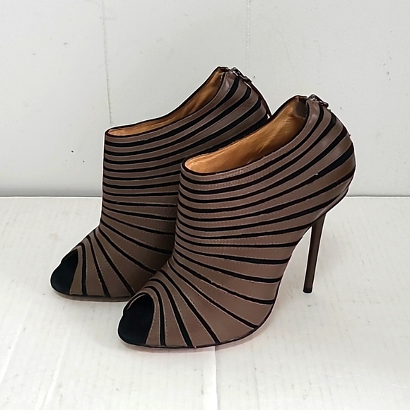 L.A.M.B. Gwen Stefani Bindi Leather Peep Toe Zip UP Ankle Boots in Brown 7.5 - Picture 5 of 16